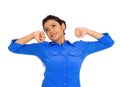 Tired woman stretching extending arms