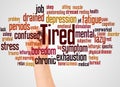 Tired word cloud and hand with marker concept Royalty Free Stock Photo