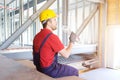 Tired worker on building site is having a break Royalty Free Stock Photo