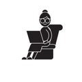 Tired working black vector concept icon. Tired working flat illustration, sign