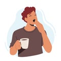 Tired Yawning Coffee Drinker Male Character With Hot Drink Cup With Source Of Energy And Refreshment Royalty Free Stock Photo