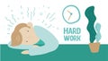 Tired Young Man at Hard Work Vector Illustration