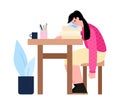 Tired young woman or bored office worker, isolated cartoon vector illustration. Royalty Free Stock Photo