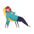 Tired Young Woman Lounging on Armchair Snoring Vector Illustration