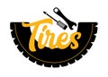 Tires Banner with Spanner, Screwdriver and Tyre with Typography on White Background. Service Station or Car Repair