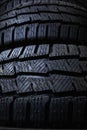 Tires close up. Car tires in a row.