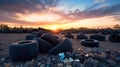 tires dumped in a big pile for recycling