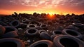 tires dumped in a big pile for recycling