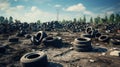 tires dumped in a big pile for recycling