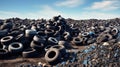 tires dumped in a big pile for recycling