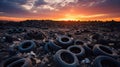 tires dumped in a big pile for recycling