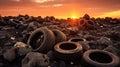 tires dumped in a big pile for recycling