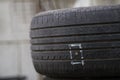 Tires on the floor are damaged by hitting nails or sharp objects, resulting in leakage of rubber and can not be run