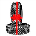 Tires gift tied with red ribbon