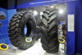 Tires of heavy construction machinery exposed at the exit of the visit of the Michelin Museum