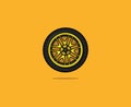 Tires logo design template, silhouette wheel vector and business card set, car tire simple icon.