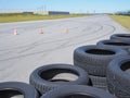 An empty circuit. Tires on the racetrack. Royalty Free Stock Photo