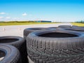 An empty circuit. Tires on the racetrack. Royalty Free Stock Photo