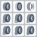 Tires related icons set