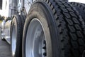 Big rig semi truck with huge wheels with tires Royalty Free Stock Photo