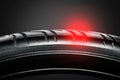 Tires showing for sell or fix in the shop. Tire repair concept. Closeup of damaged car tire. Car wheel in auto repair shop Royalty Free Stock Photo