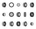 Tires, wheel disks auto service vector icons