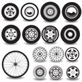 Tires and wheels black icons