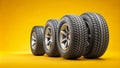 Tires Winter wheels on yellow background Generative AI