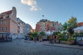 Tirgonu Street Small Square with restaurants in Riga Old Town - Riga, Latvia Royalty Free Stock Photo