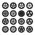 TirSet with silhouette car tire and wheel icons isolated Royalty Free Stock Photo