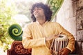 Musician Praveen Narayan playing on his tabla music instrument Royalty Free Stock Photo