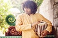 Musician Praveen Narayan playing on his tabla music instrument Royalty Free Stock Photo