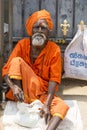 TIRUVANNAMALI, TAMIL NADU, INDIA - MARCH Circa, 2018 . Portrait Sadhu at Ashram Ramana Maharshi. Sadhu is a holy man, who have cho Royalty Free Stock Photo