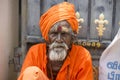 TIRUVANNAMALI, TAMIL NADU, INDIA - MARCH Circa, 2018 . Portrait Sadhu at Ashram Ramana Maharshi. Sadhu is a holy man, who have cho Royalty Free Stock Photo