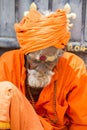 TIRUVANNAMALI, TAMIL NADU, INDIA - MARCH Circa, 2018 . Portrait Sadhu at Ashram Ramana Maharshi. Sadhu is a holy man, who have cho Royalty Free Stock Photo