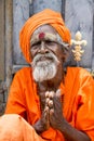 TIRUVANNAMALI, TAMIL NADU, INDIA - MARCH Circa, 2018 . Portrait Sadhu at Ashram Ramana Maharshi. Sadhu is a holy man, who have cho