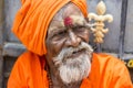 TIRUVANNAMALI, TAMIL NADU, INDIA - MARCH Circa, 2018 . Portrait Sadhu at Ashram Ramana Maharshi. Sadhu is a holy man, who have cho Royalty Free Stock Photo