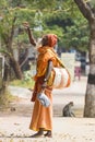 TIRUVANNAMALI, TAMIL NADU, INDIA - MARCH Circa, 2018 . Street photography. Sadhu at Ashram Ramana Maharshi. Sadhu is a holy man, w