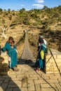 Tis Issat, Ethiopia - Feb 05, 2020: Hanging bridge over the Blue Nile in Ethiopia