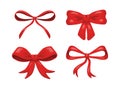 Set of four vector cartoon red bows isolated on white background