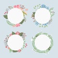 Set of pastel colored romantic floral frames for your text on blue background Royalty Free Stock Photo