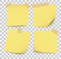 Set of four realistic blank vector yellow post it notes with tape isolated on white background