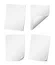 Set of four white empy paper pages with rolled edges on white background Royalty Free Stock Photo