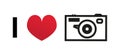 I love photographing Ã¢â¬â retro camera with red heart. Outline icon Royalty Free Stock Photo