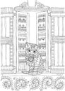 Kitty on the window, coloring page