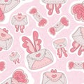 Cute seamless pattern with love letters envelopes with wings. Royalty Free Stock Photo