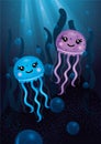 Cutes blue and lila jellyfish