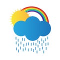 Vector weather icon - rainy cloud with the sun and with the rainbow Royalty Free Stock Photo