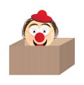 Circus clown in the box made of corrugated cardboard