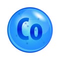 Mineral Cobalt capsule Co. Vector icon for health. Blue shining vitamin pill.